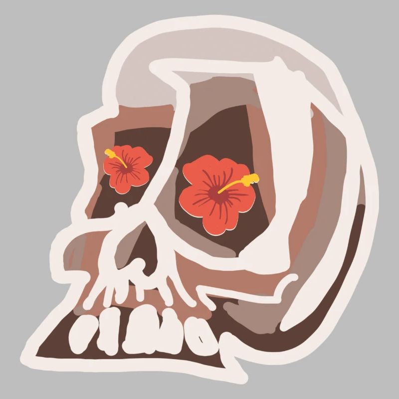 Crâne avec des fleurs d’hibiscus