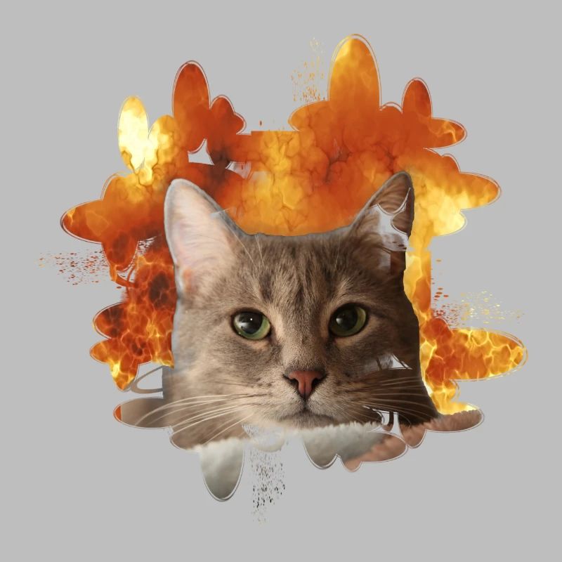 Tête de chat devant le feu - Fire Cat Cat