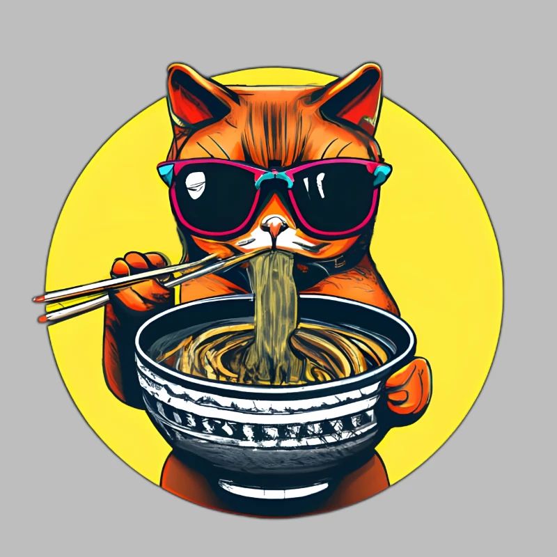 Le chat cool aime la conception de nouilles ramen