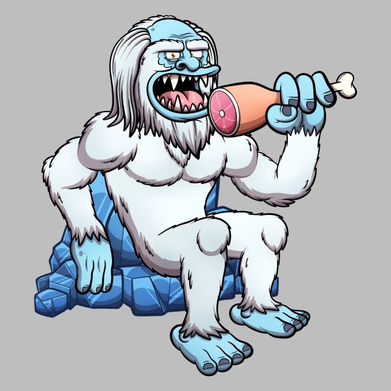 Yeti mangeant de la viande