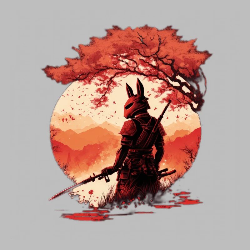Samurai Warrior - Sakura Tree Digital Art