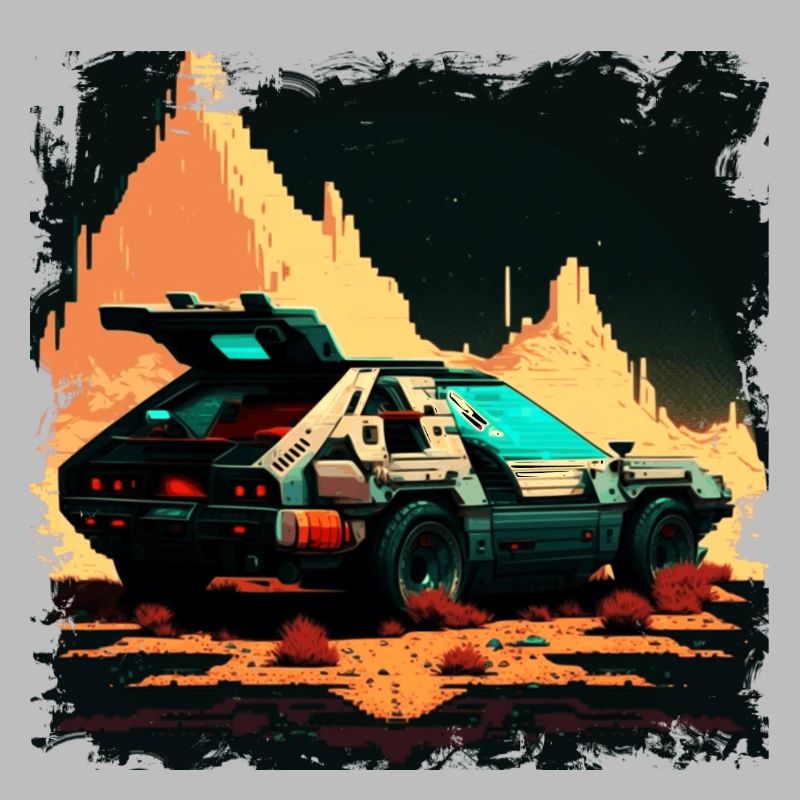 Voiture de course rétro à la surface de la planète