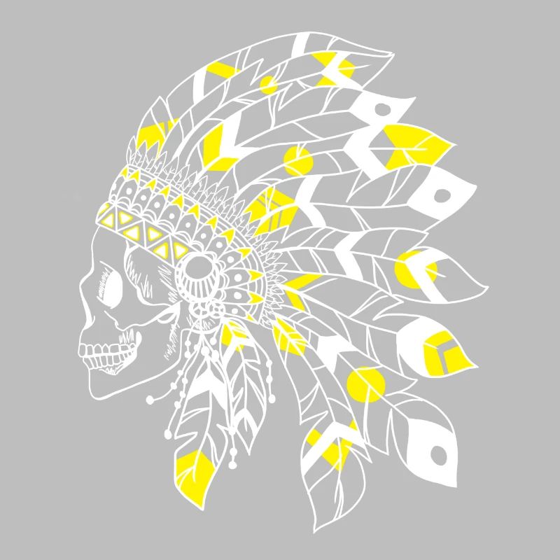 crâne avec coiffe indienne blanc et jaune