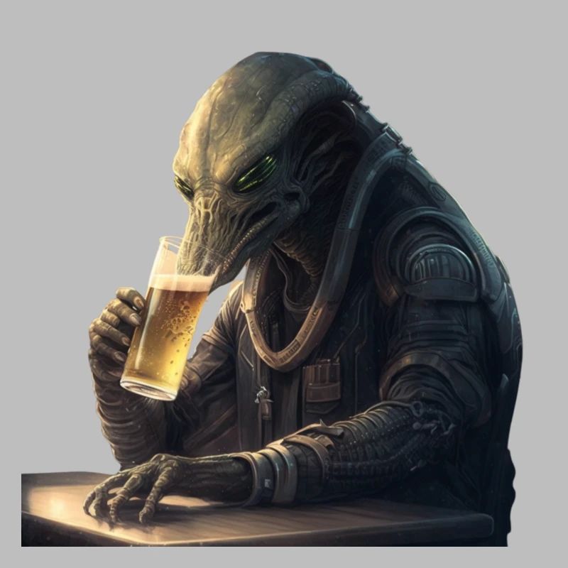 Alien mit Feierabendbier
