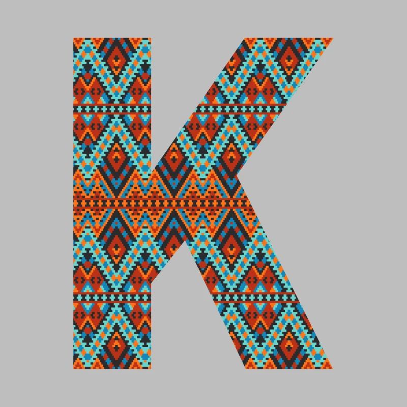 Lettre K- design boho, monogramme coloré