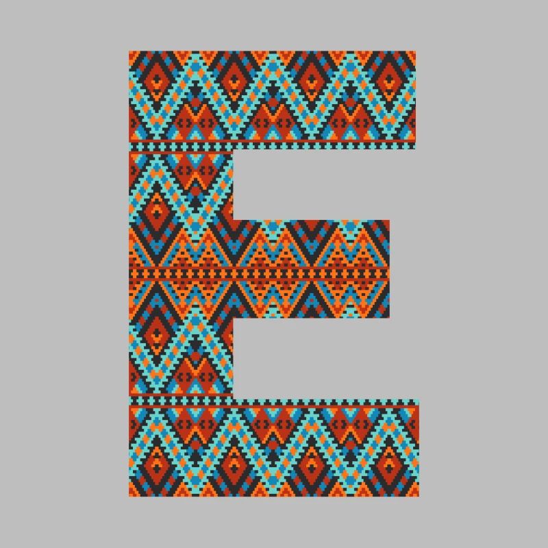 Lettre E- design boho, monogramme coloré