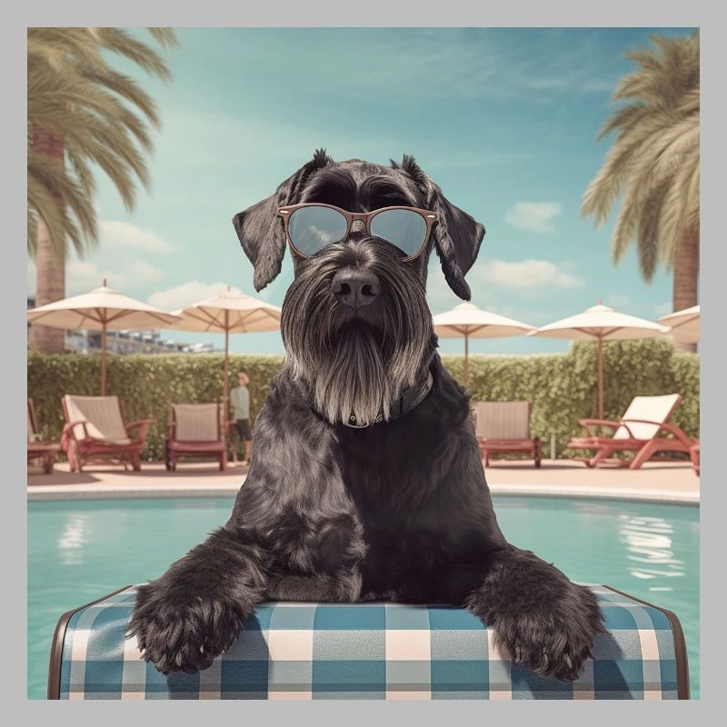 Schnauzer géant avec lunettes de soleil en vacances