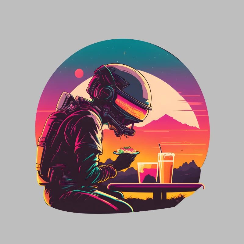 Synthwave astronaut Space dinner
