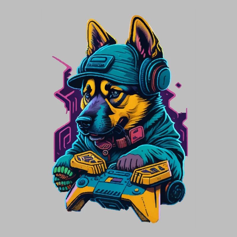 German Shepherd puppy plays with game control