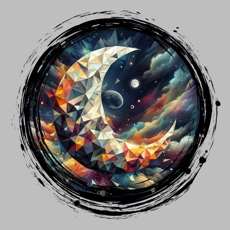 Moon Vector Triangles Space Nebula - Circle Black