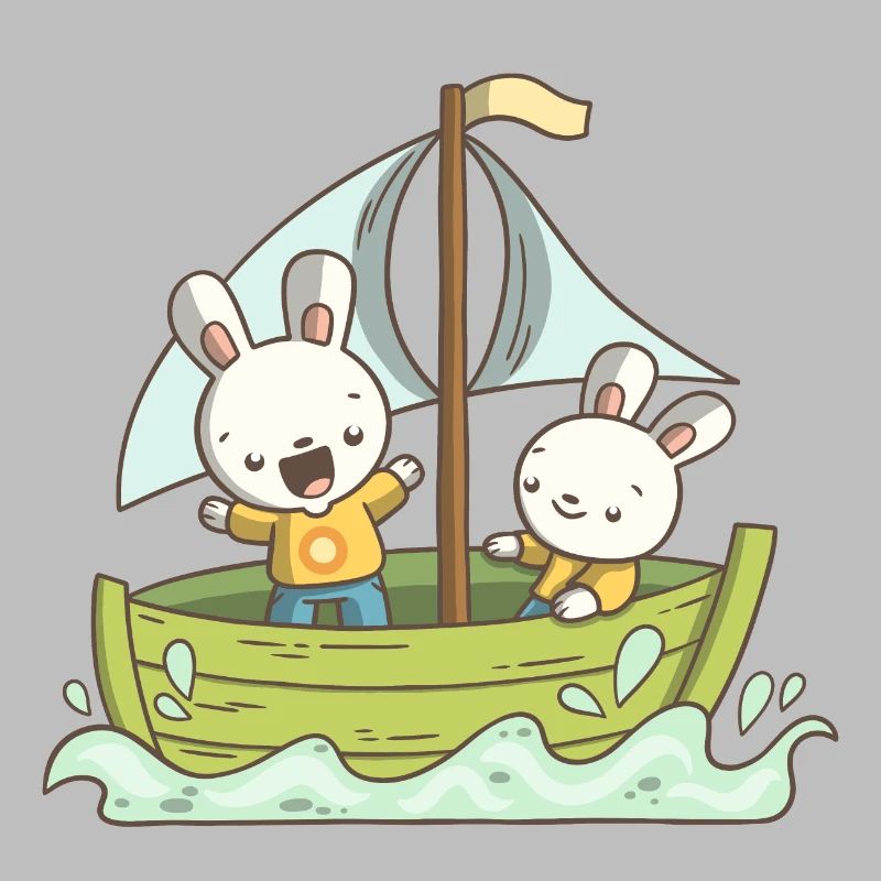 Deux lapins sur un bateau