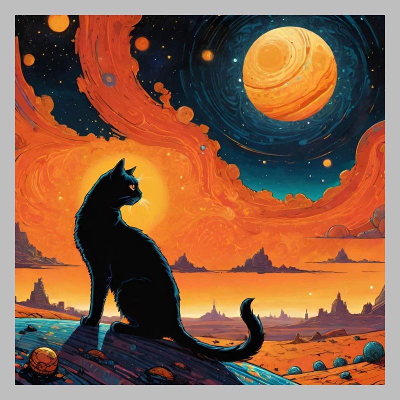 Schwarze Katze sitzend Illustration