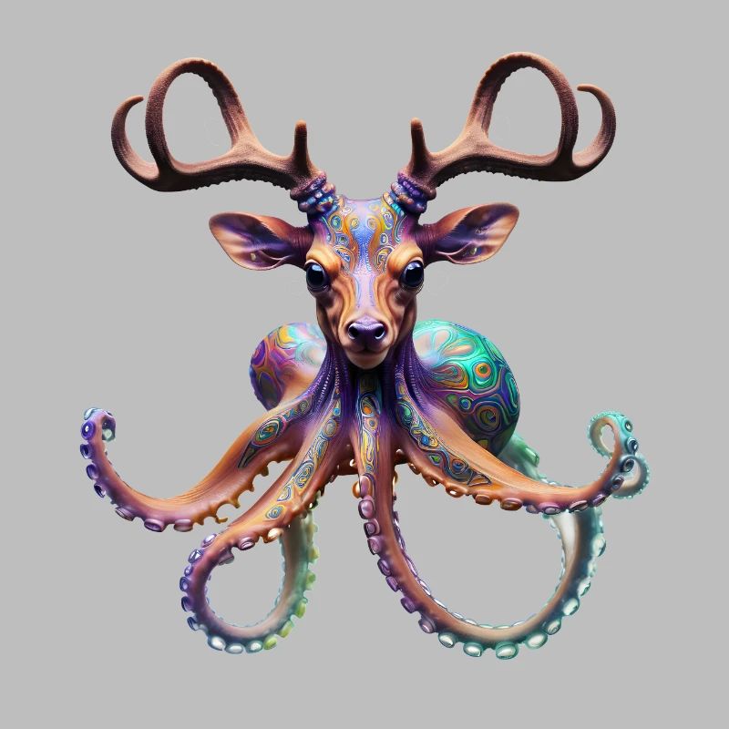 Psychedelic Deer Octopus with Antlers