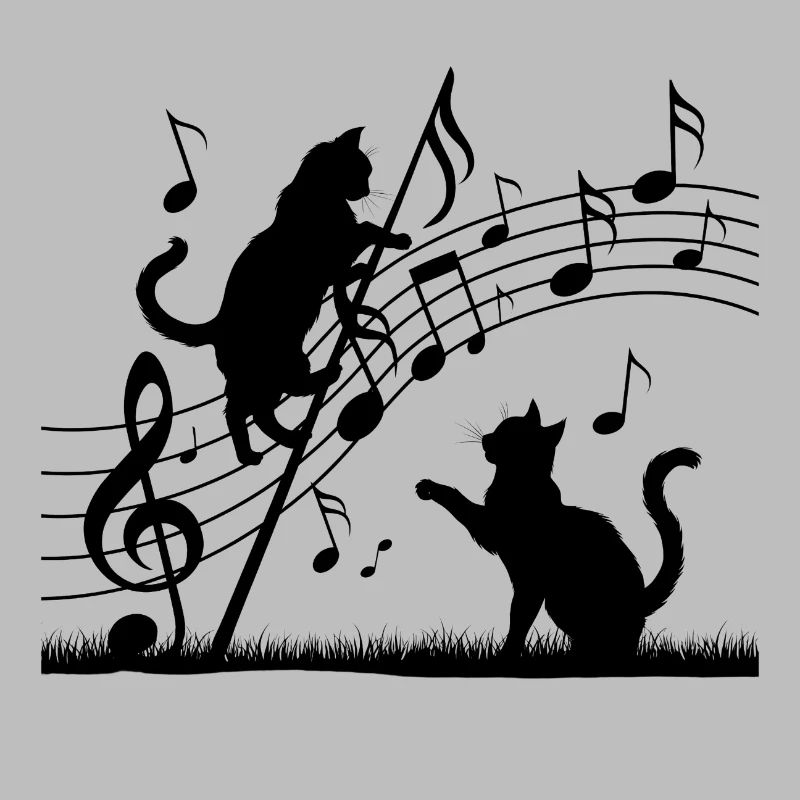 Black cats pattern playing with musical note