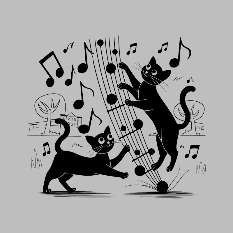 Black cats pattern playing with musical note