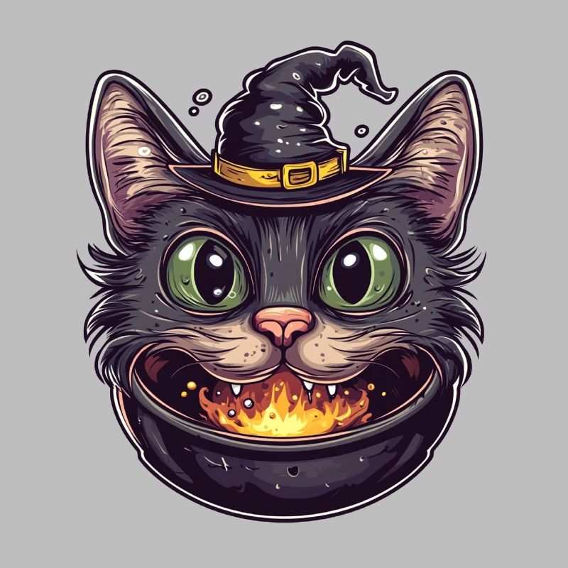 Chat Chaudron Chat Sorcière Halloween