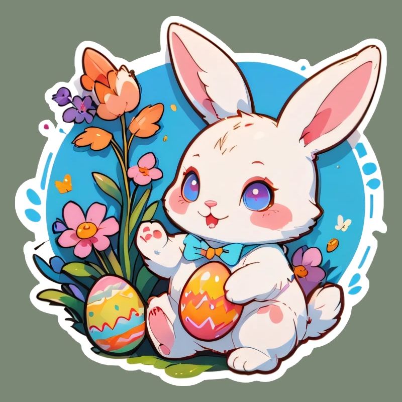 Easter bunny sitting with easter eggs