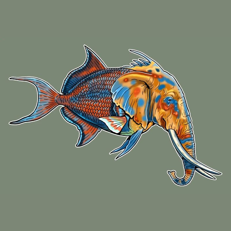 Fantastic creature: half elephant, half fish