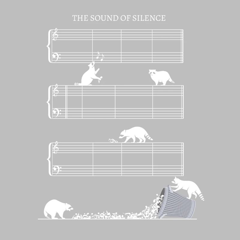 Silence partition de musique sans notes avec ratons laveurs