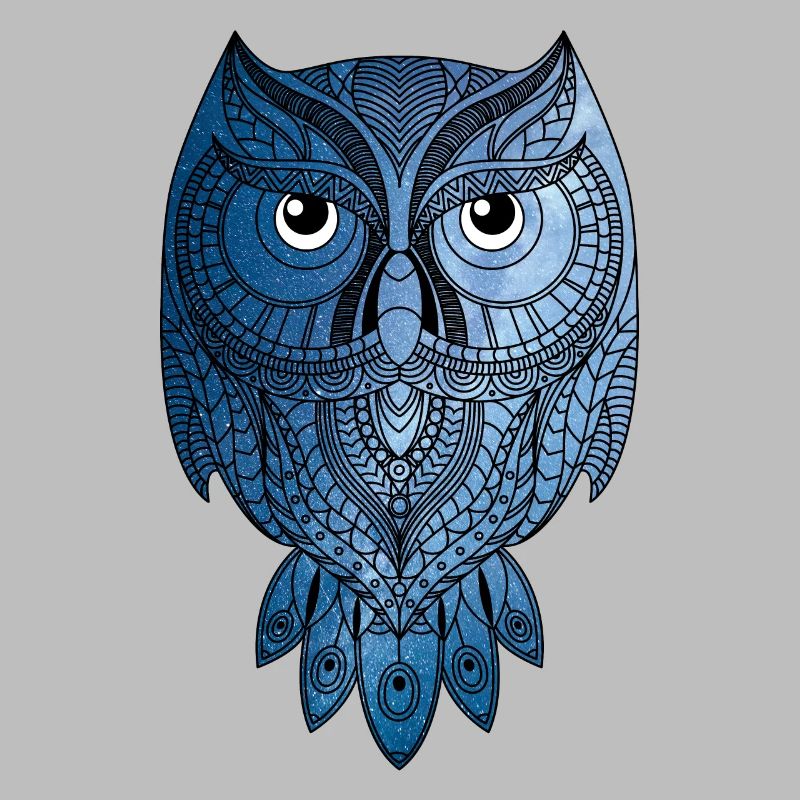 Blaue Eule mit Universum