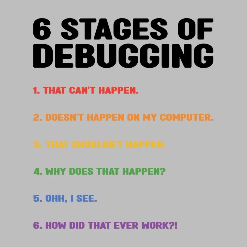 6 Stages Of Debugging Coder Programmer Software De