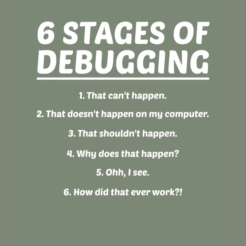6 Stages Of Debugging Coder Programmer Software De