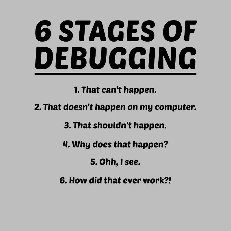 6 Stages Of Debugging Coder Programmer Software De