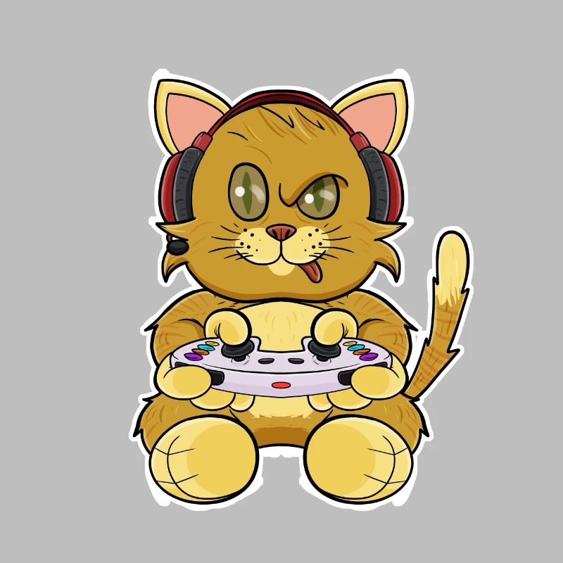 Kitten Cat With Gaming Controller I Funny Gaming