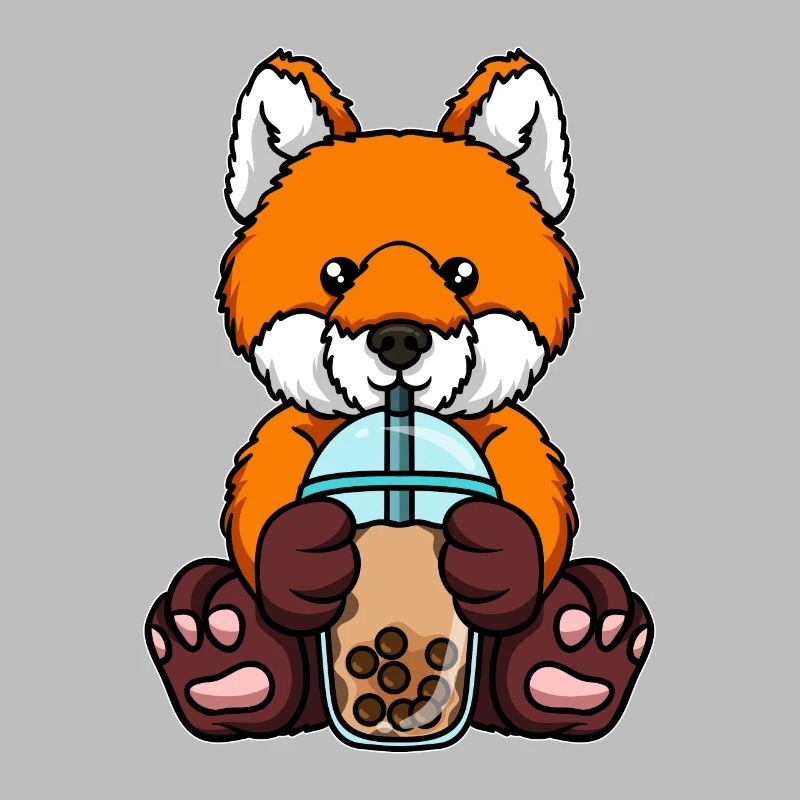 Fox drinks bubble tea