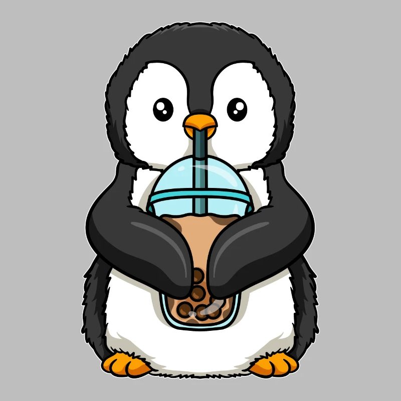 Penguin drinks bubble tea