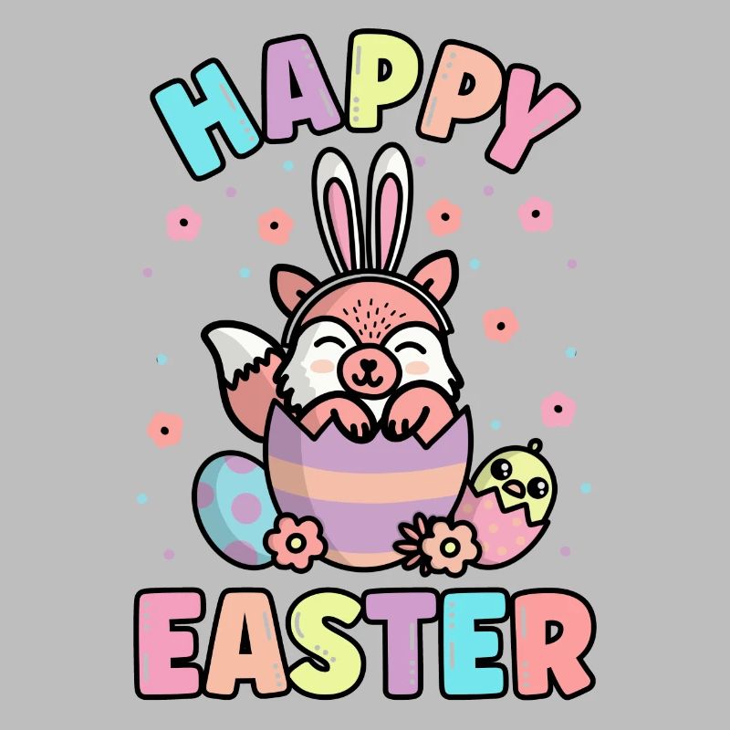 Happy Easter Fox With Rabbit Ears Spring