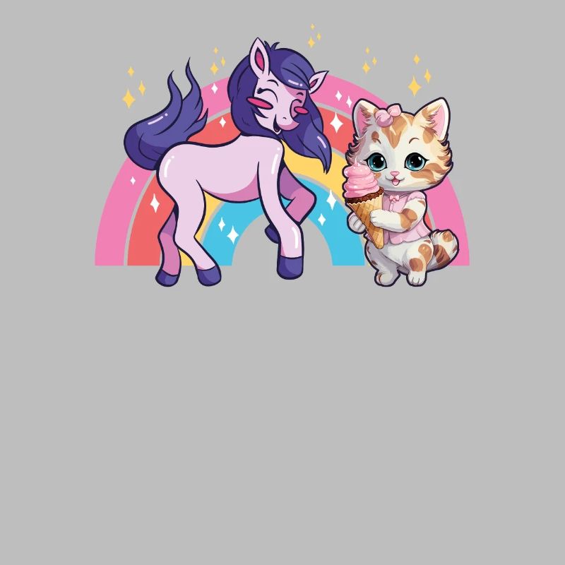 Katze Kätzchen-Mädchen Pferde-Mädchen Eiscreme