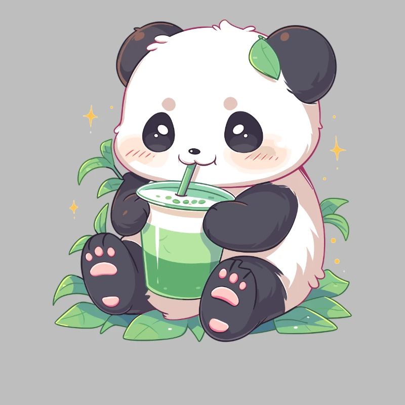 Kawaii Panda Drinks Boba Bubble Tea Chibi