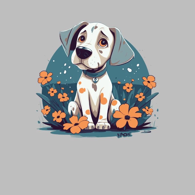 Des fleurs et un chiot mignon mignon