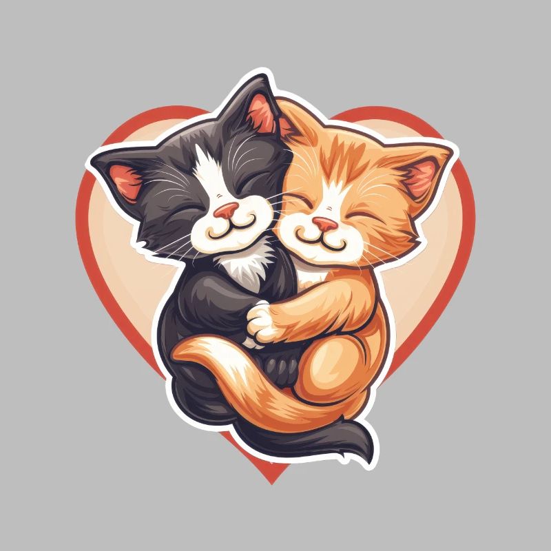 Two Cats Hugging Inside Heart