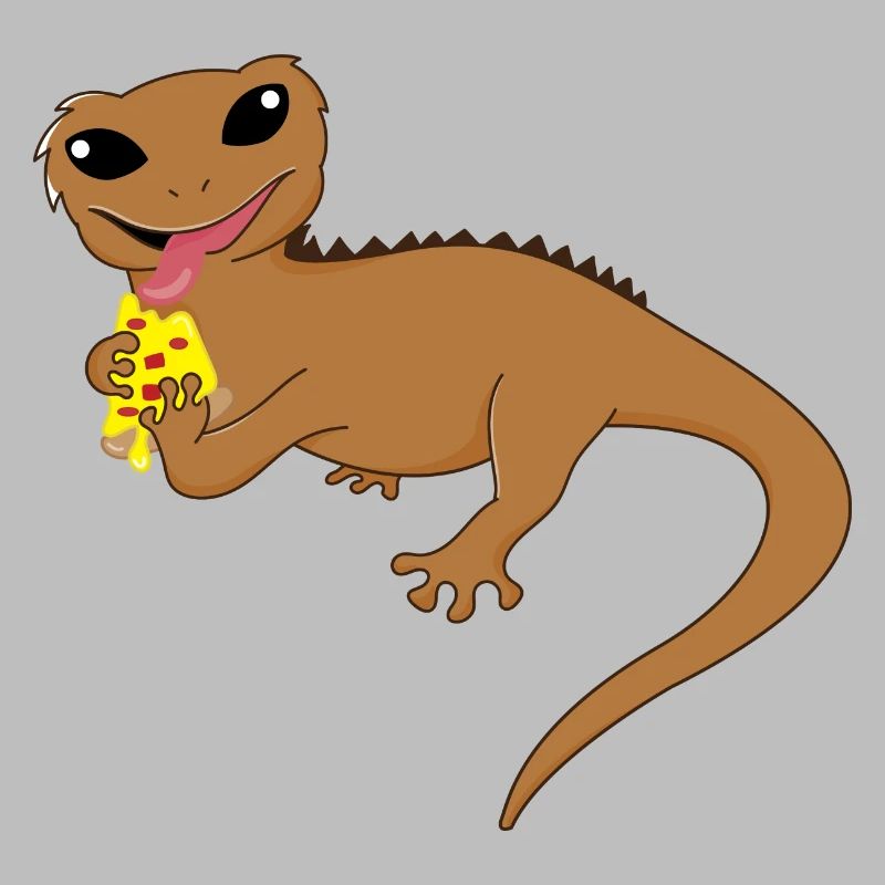 Geckos huppés, mignon reptile mangeant une pizza,