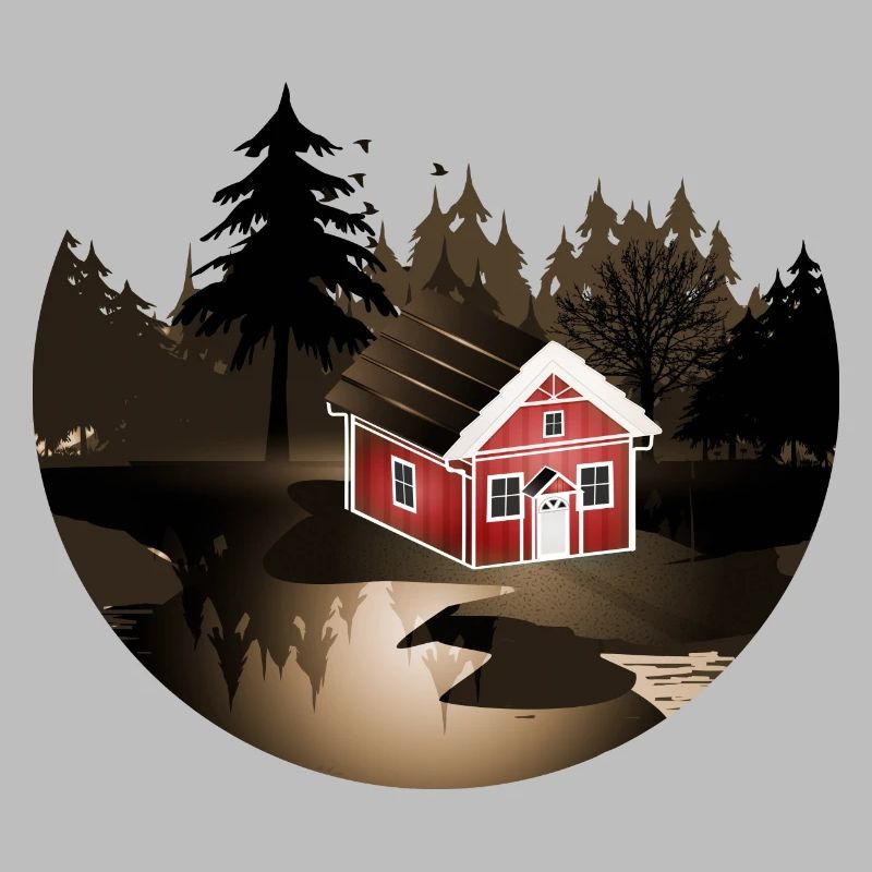 petite maison suédoise à l'orée de la forêt en sépia
