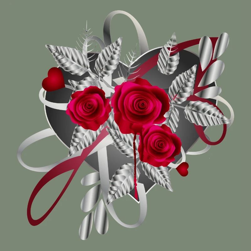 Composition argentée de la Saint-Valentin avec des roses