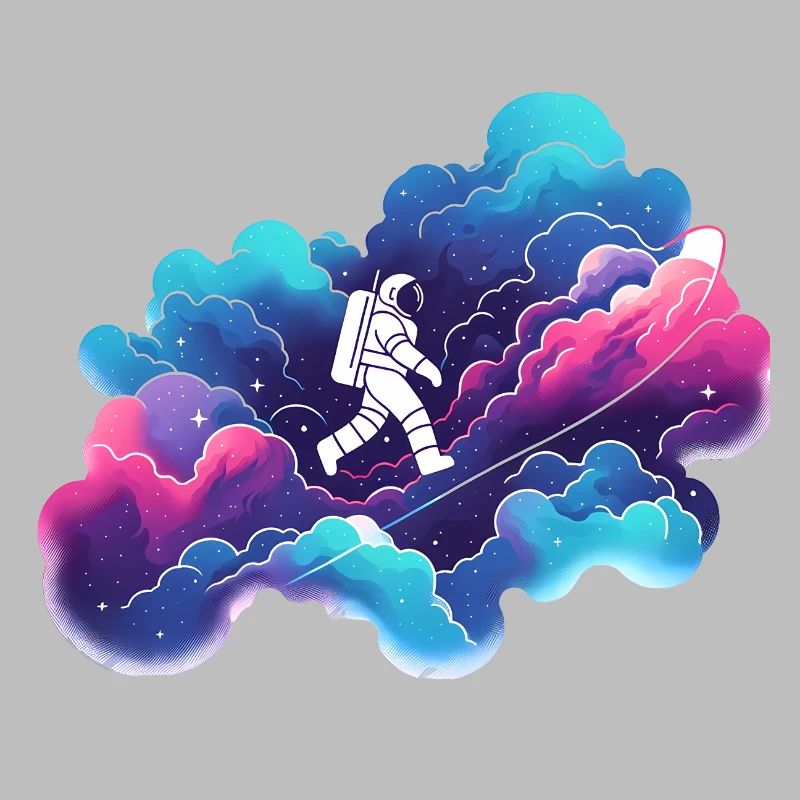Astronaute dans la nébuleuse colorée : randonnée dans l’espace