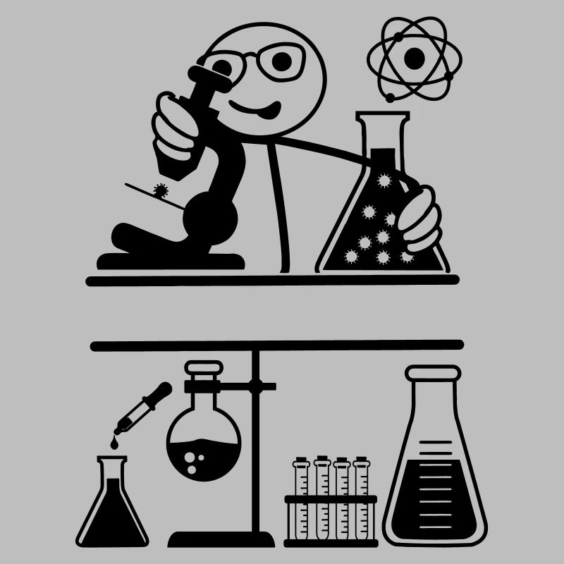 Lab with stickmen looking into microscope