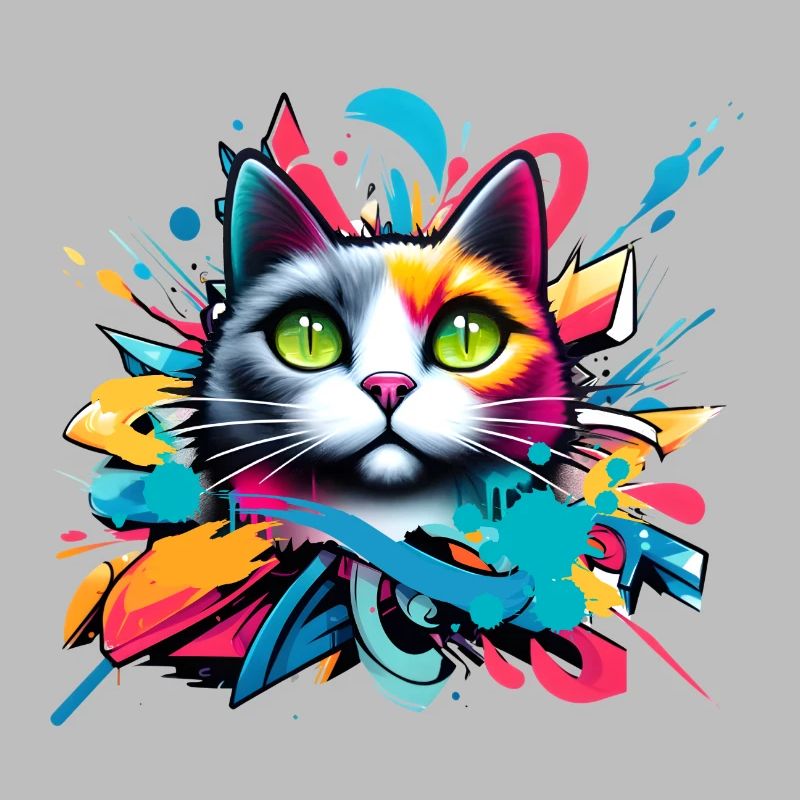 chat coloré conçu dans le style des graffitis comiques