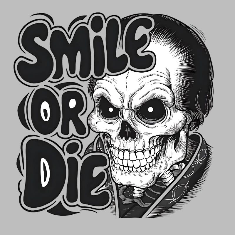 Vampirskelett mit Text Lächeln oder Sterben