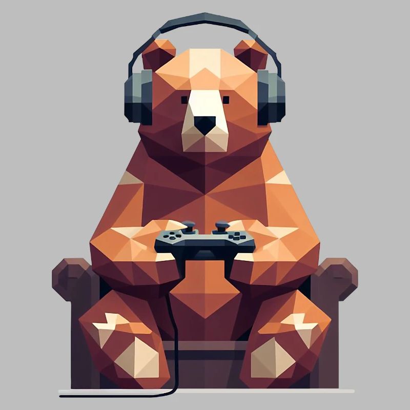 Geometric Bear with Gaming Headset and Conroller