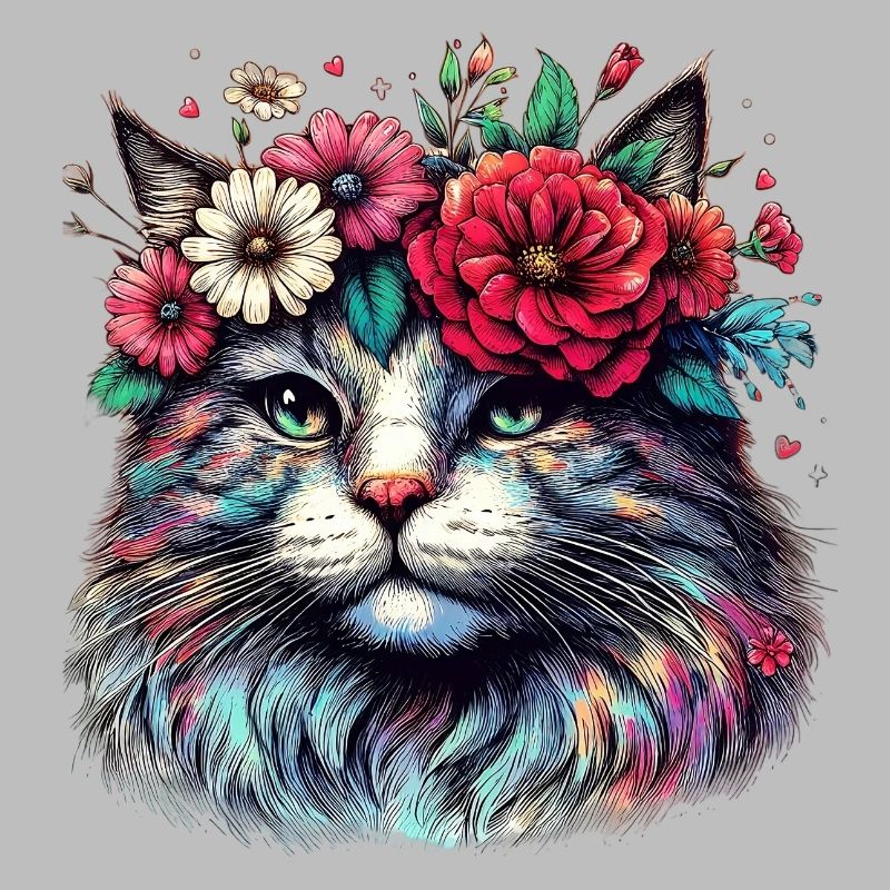 Chat avec des fleurs