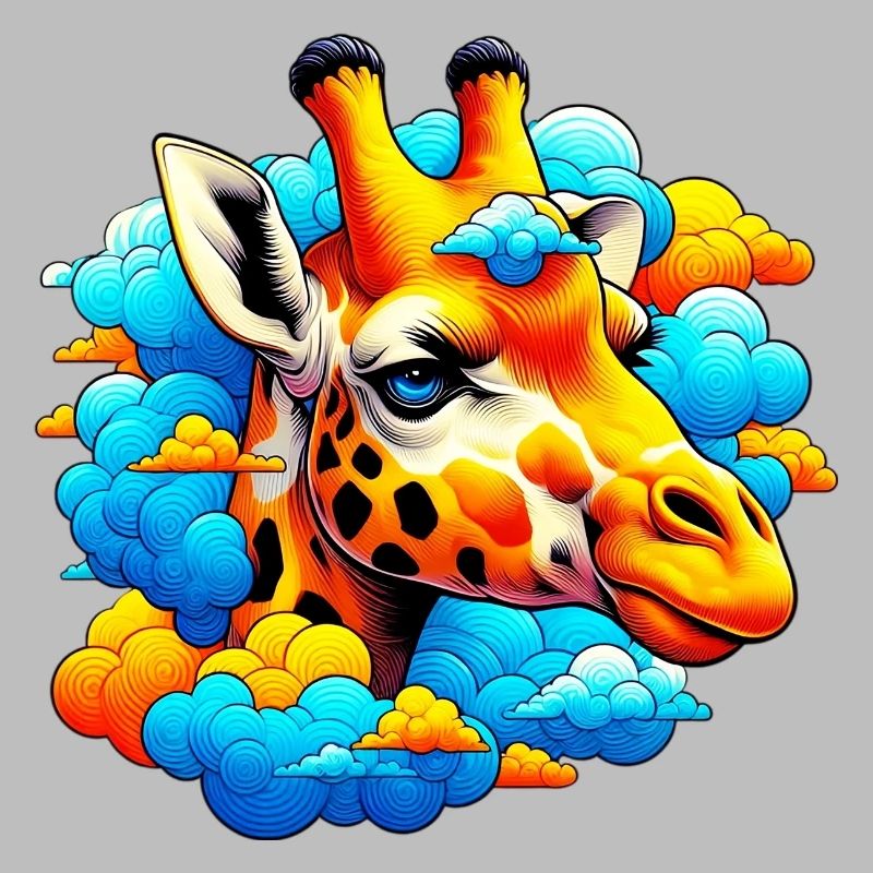 Giraffe with head in cloud clouds