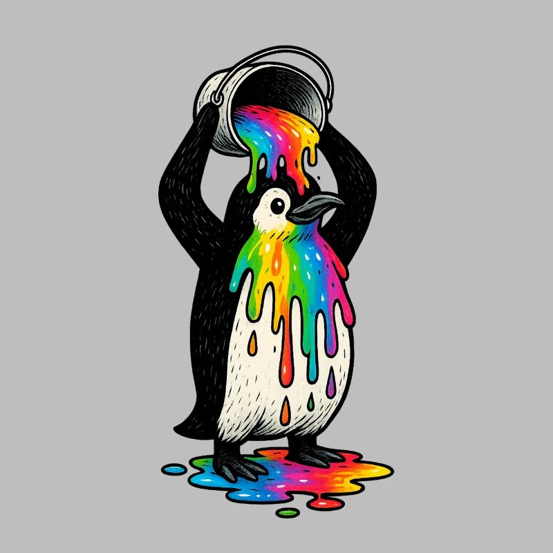 Bunter Pinguin mit Farbeimer
