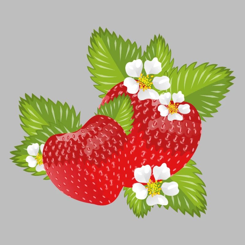 Fraises entourées de feuilles vertes et de fleurs