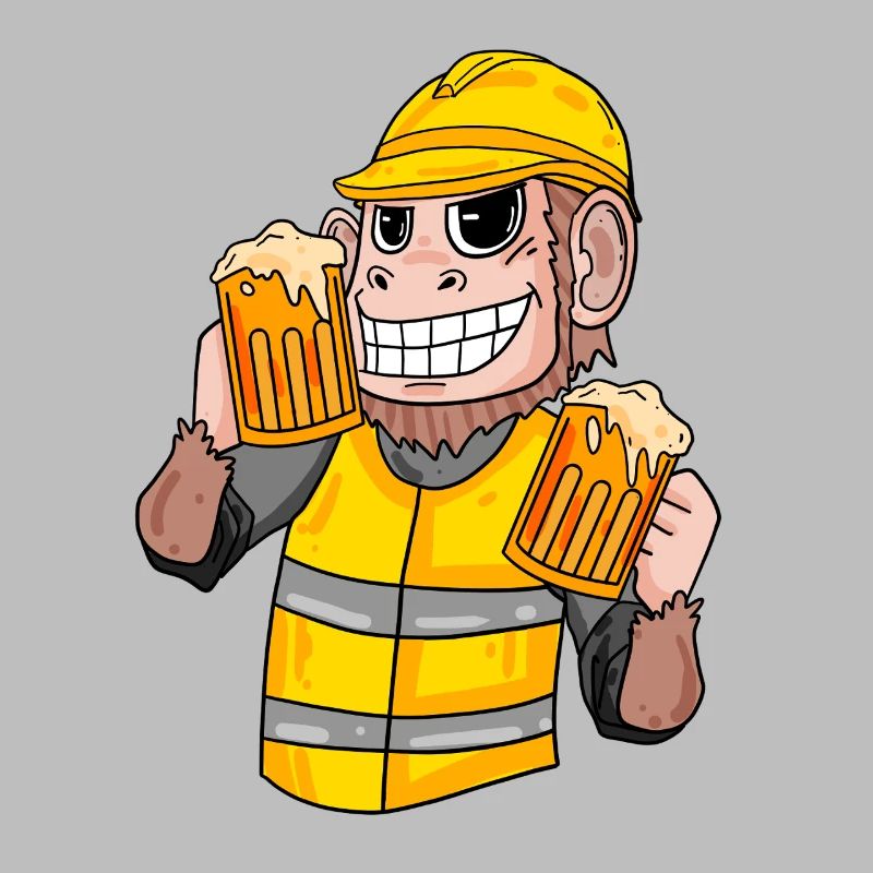 Bauarbeiter Affe mit Bier
