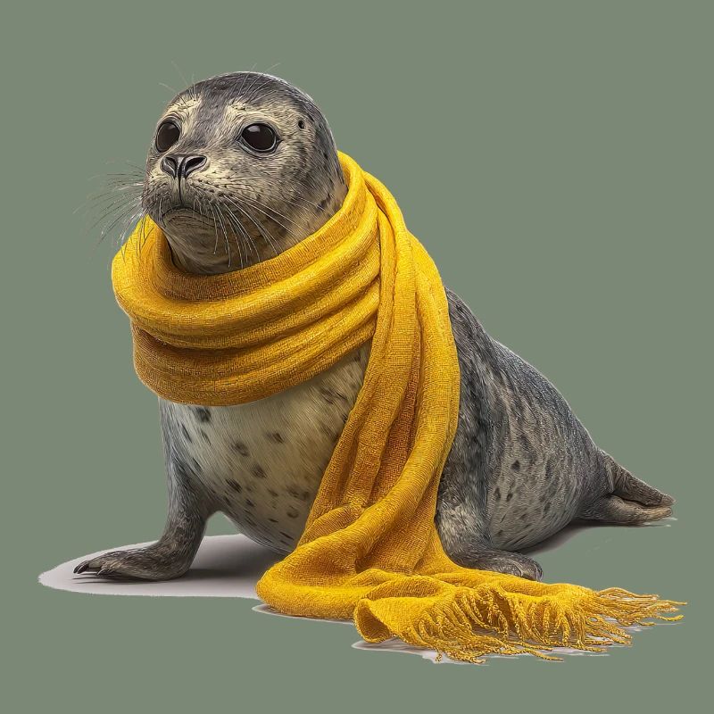 Phoque mignon avec écharpe jaune