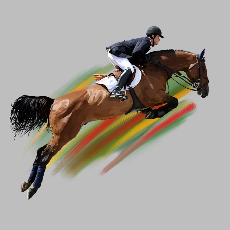Cavalier de saut d’obstacles à rayures arc-en-ciel